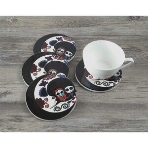 Beverage Coaster - Ceramic Coasters with Cork Liner, Jack and Sally (4 Pcs)